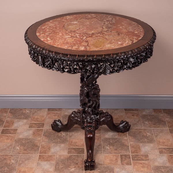 Round Chinese Heavily Carved Table