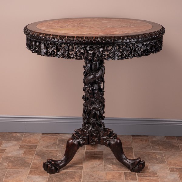 Round Chinese Heavily Carved Table