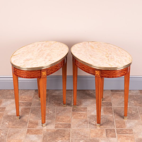 Pair Of Inlaid Marble Topped Occasional Tables