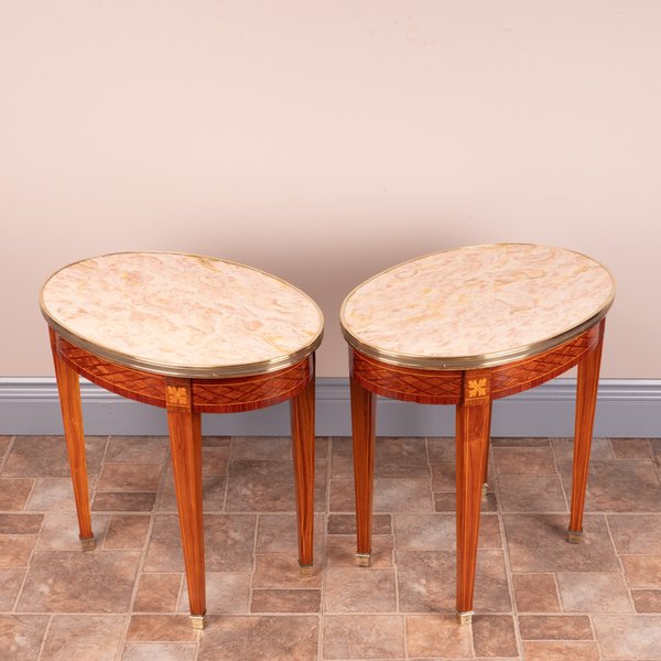 Pair Of Inlaid Marble Topped Occasional Tables