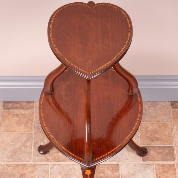Inlaid Heart Shaped Two Tier Mahogany Occasional Table