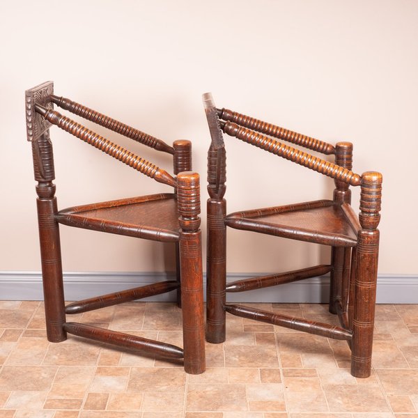 Ladies & Gents Pair Of 19thC 'Old Saxon' Turned Oak Chairs
