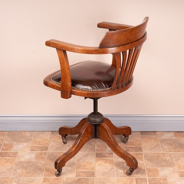 Early 20thC Oak Revolving Adjustable Desk Chair