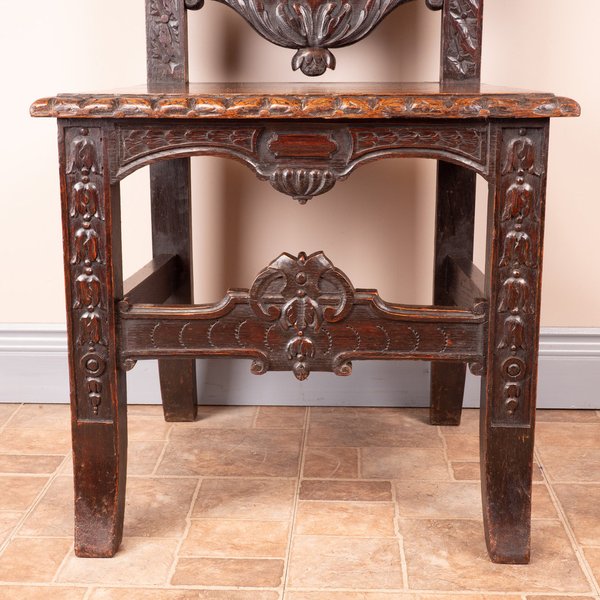 Carved Oak High Backed Side Chair