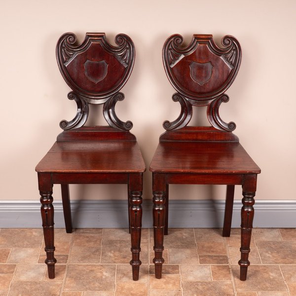 Pair Of 19thC Mahogany Hall Chairs