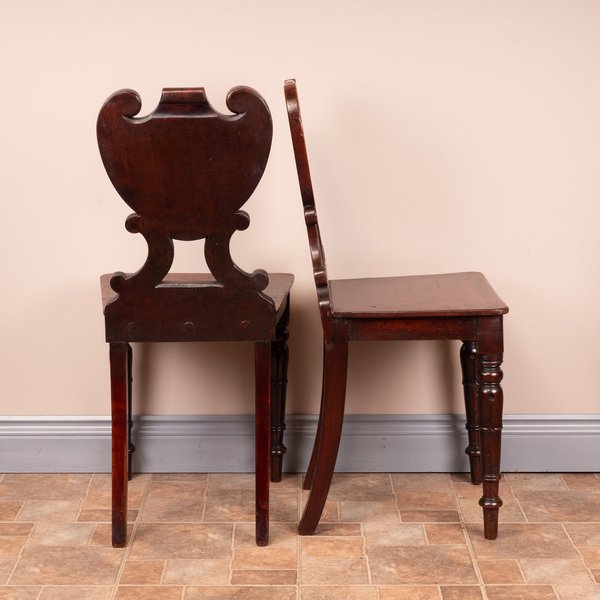 Pair Of 19thC Mahogany Hall Chairs