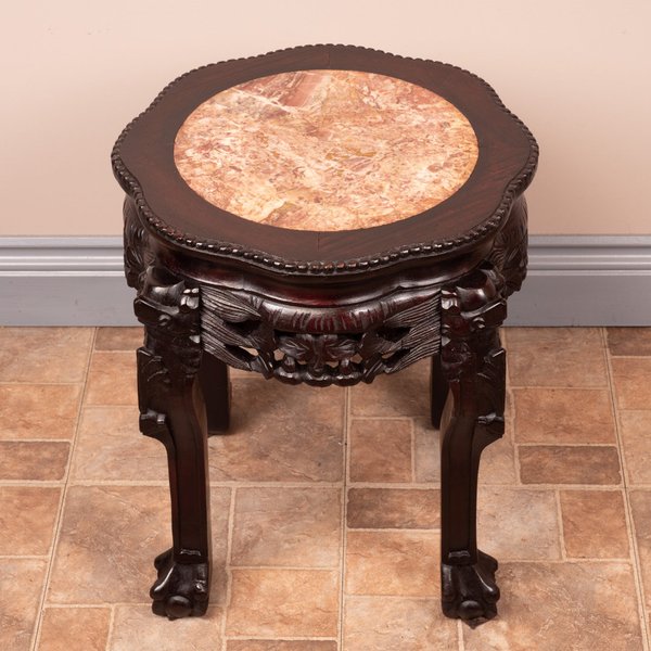 Carved Oriental  Marble Topped Occasional Table