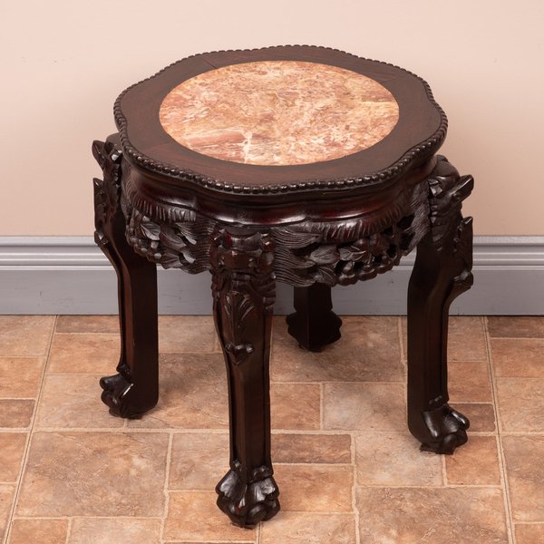 Carved Oriental  Marble Topped Occasional Table