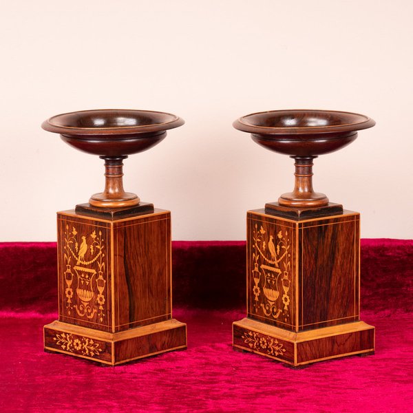 Pair Of Inlaid Rosewood Tazzas On Stands