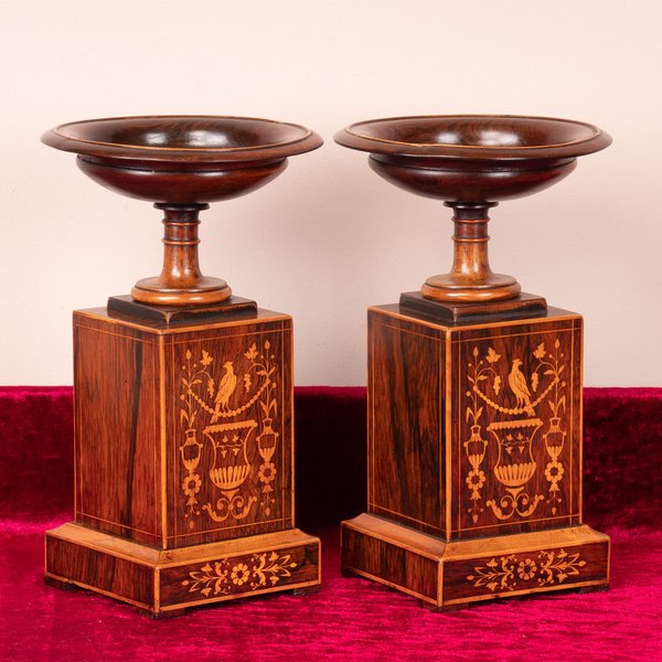 Pair Of Inlaid Rosewood Tazzas On Stands