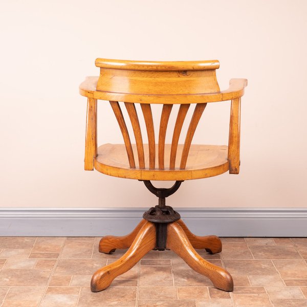 Oak Revolving Office Desk Chair With Wooden Seat