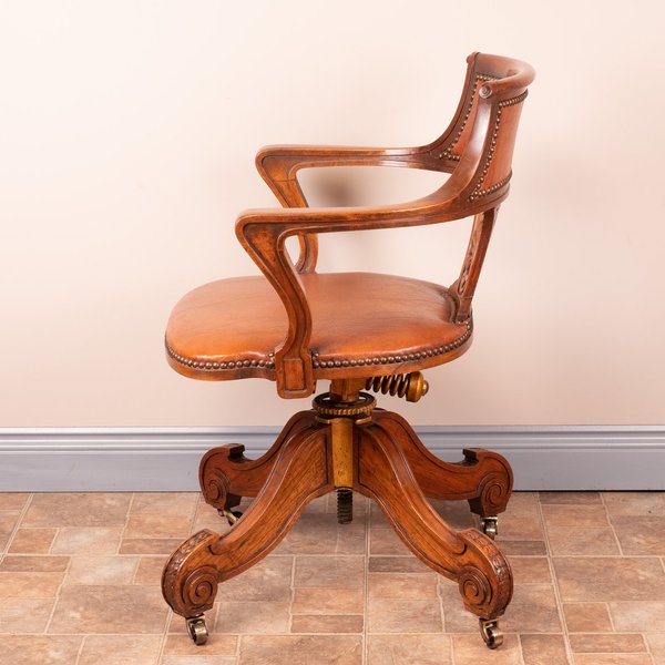 Good Quality Carved Walnut Revolving Office Desk Chair