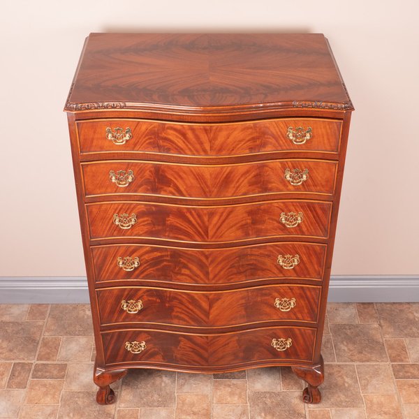 Serpentine Fronted Tall Mahogany Chest Of Drawers