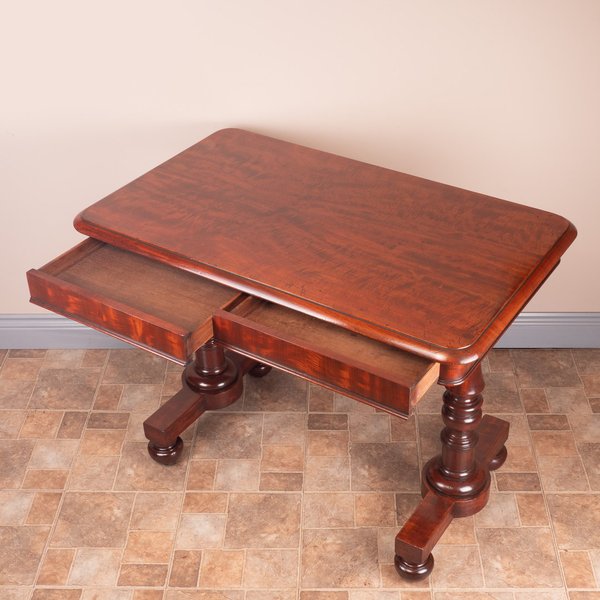 19thC Good Quality Mahogany Two Drawer Library Writing Table