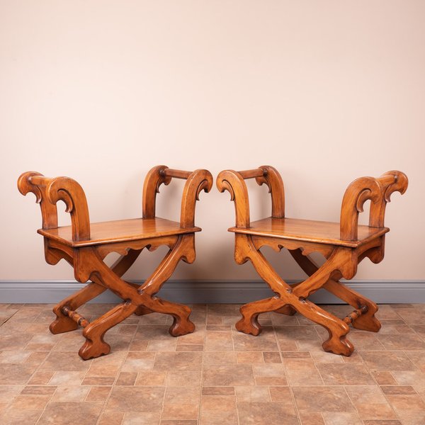 Pair Of French Fruitwood Hall Benches