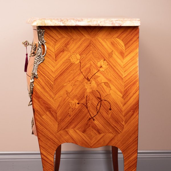 French Marquetry Bombe Commode Chest Of Drawers
