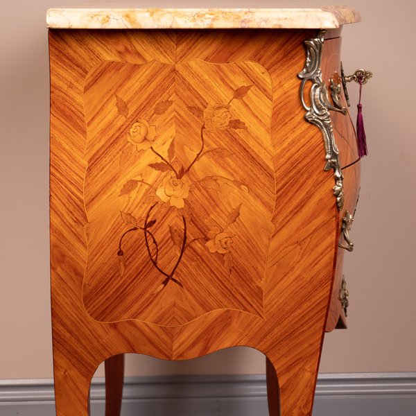 French Marquetry Bombe Commode Chest Of Drawers