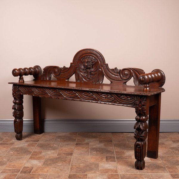 Victorian Carved Oak Hall Bench