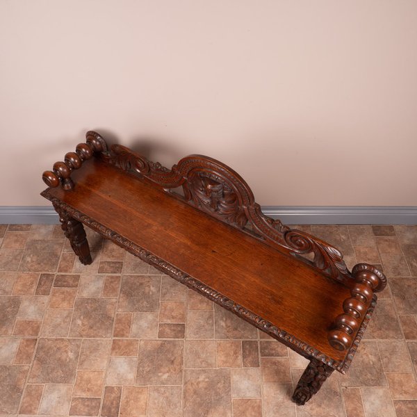 Victorian Carved Oak Hall Bench
