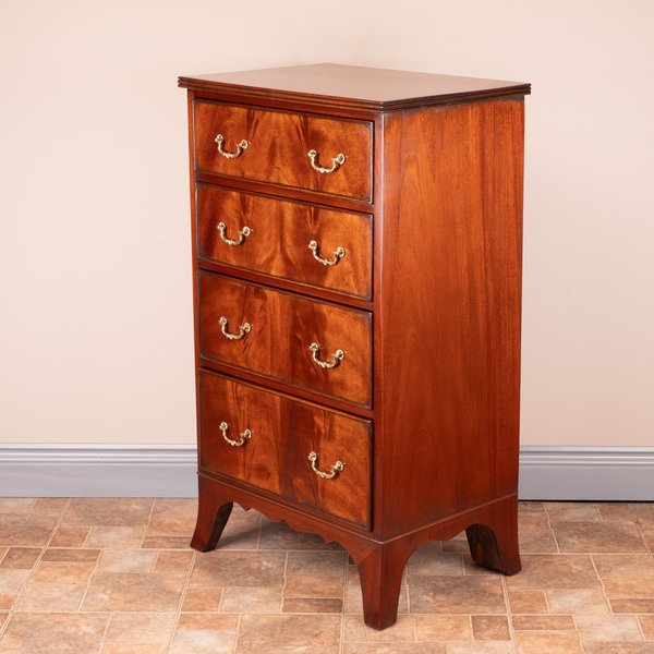 Narrow Mahogany Four Drawer Chest Of Drawers